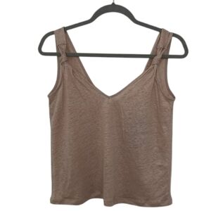 Beige H&M Women's Linen V-Neck Top